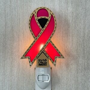 Breast Cancer Awareness Pink Ribbon Night Light Wall Plug In On Off Switch Decor